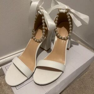 SHEIN White Pearl Embellished Heels